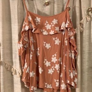 Forever21 Peach Embroidered Cold Shoulder Top SzXL